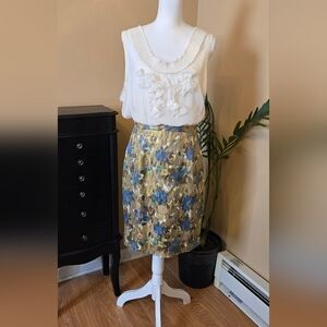 Anthropologie Size 8 Metallic Brocade and Cream Chiffon.